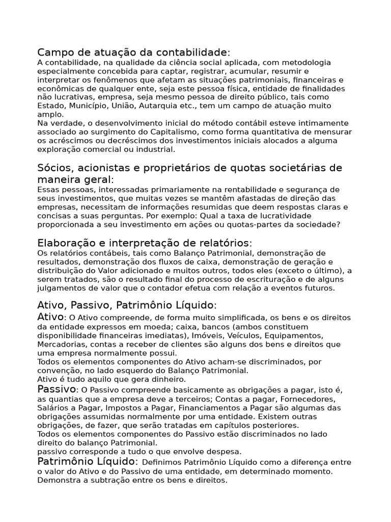 Campo de Atuação Da Contabilidade | PDF