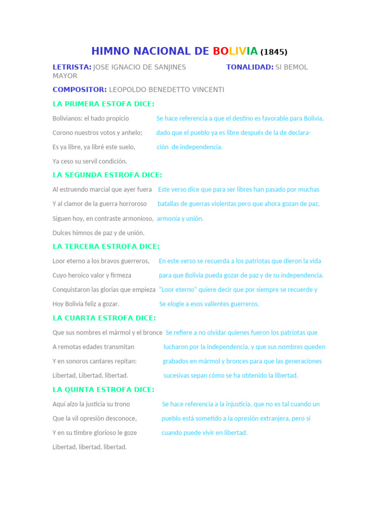 Himno Nacional de Bolivia | PDF