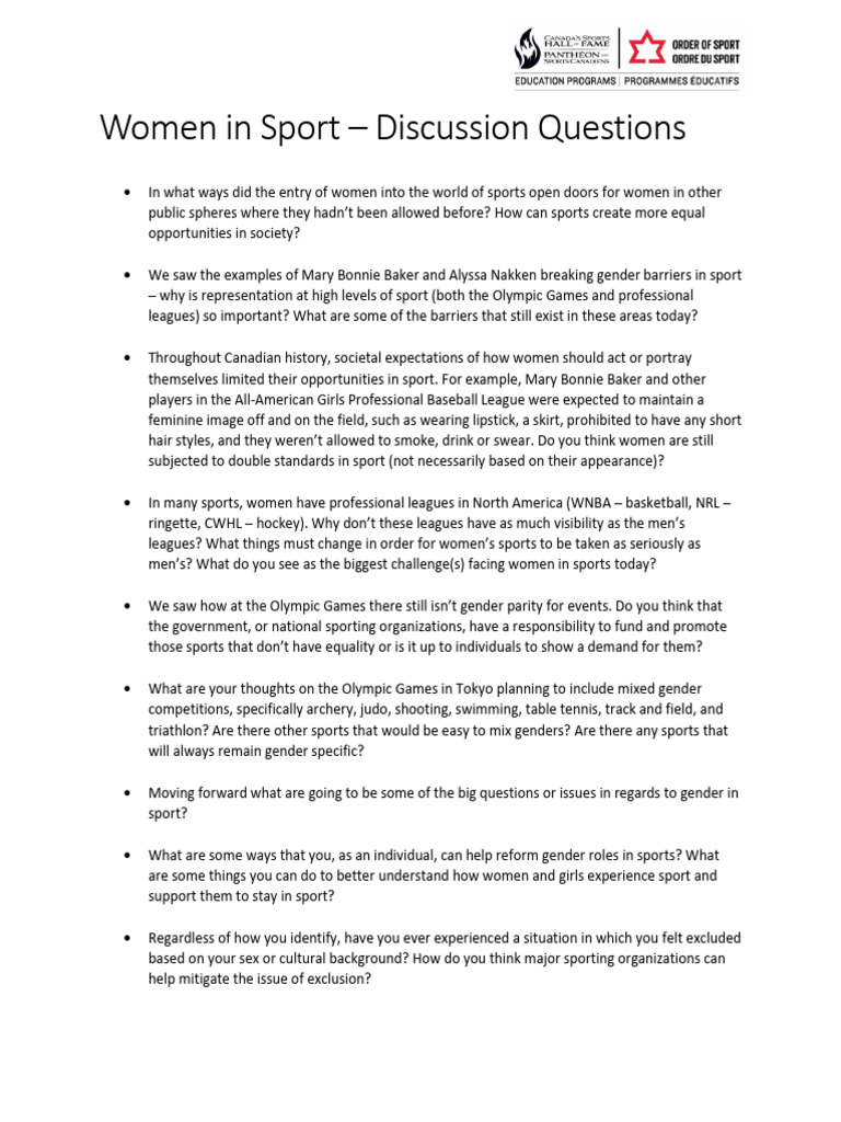 Women in Soprt Discussion Questions PDF