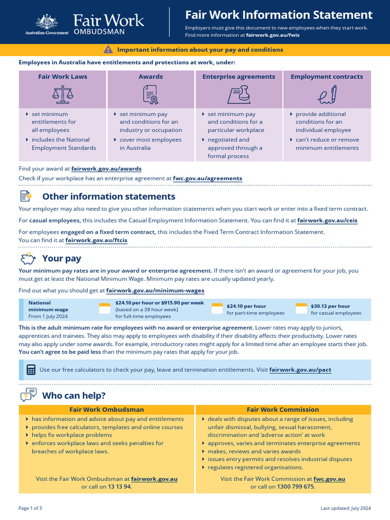 Fair Work Information Statement Aug 2024 | PDF