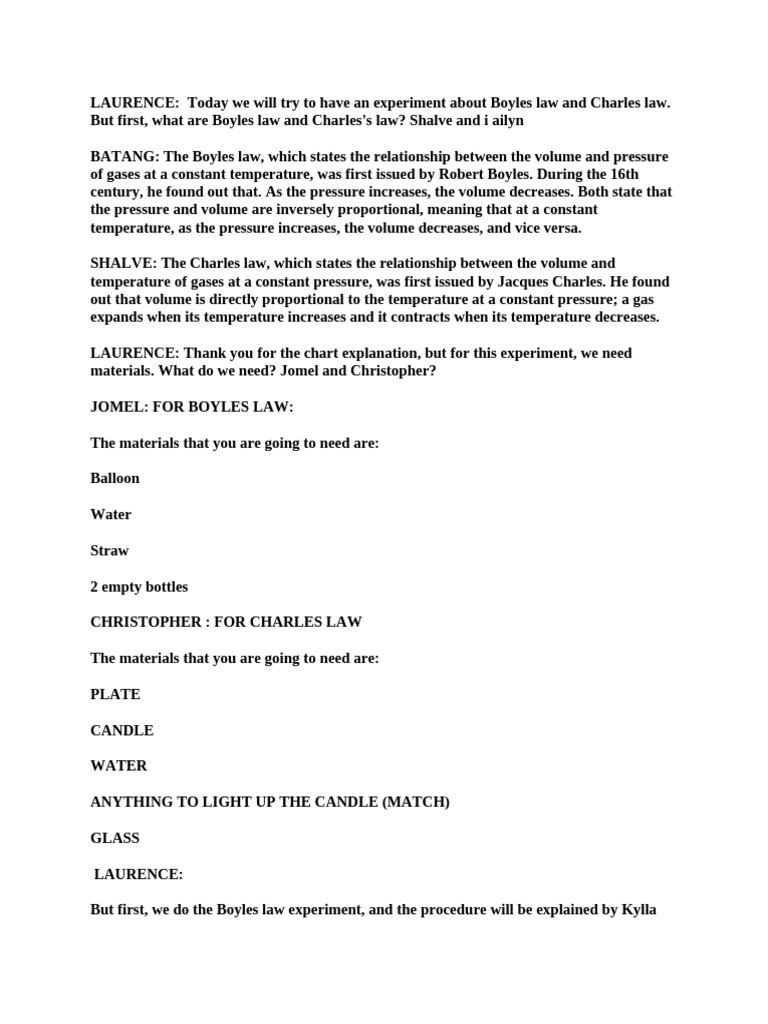 Boyles Law and Charles Law Experiment Science 4Q | PDF