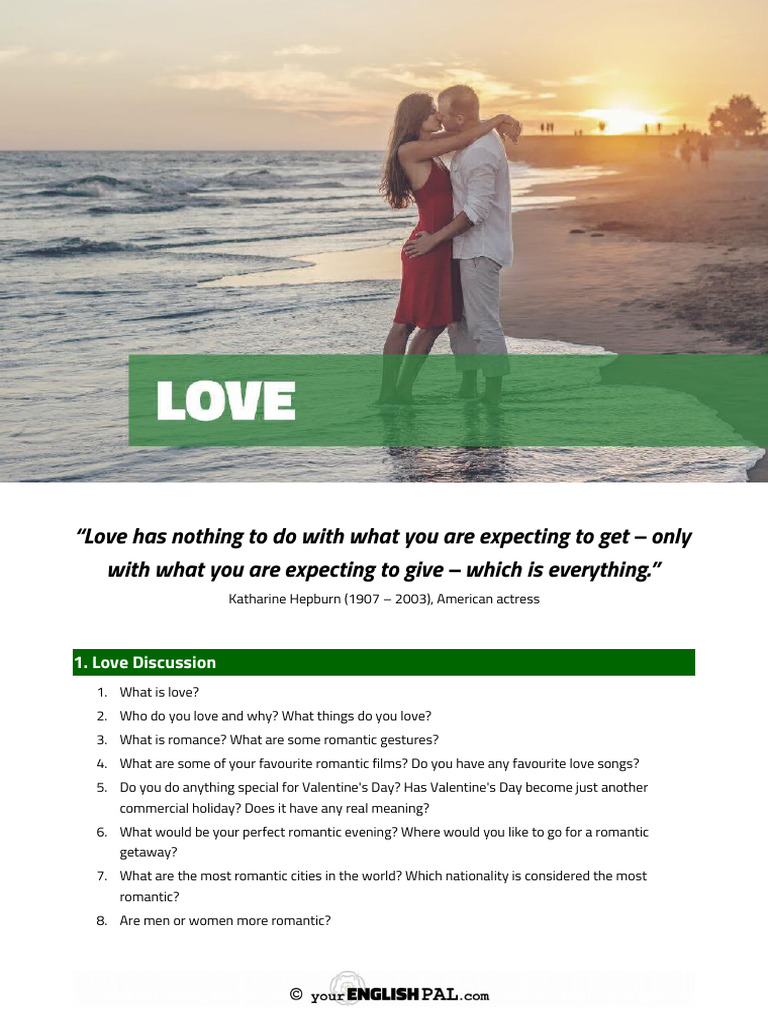 Your English Pal ESL Lesson Plan Love Student v1 | PDF