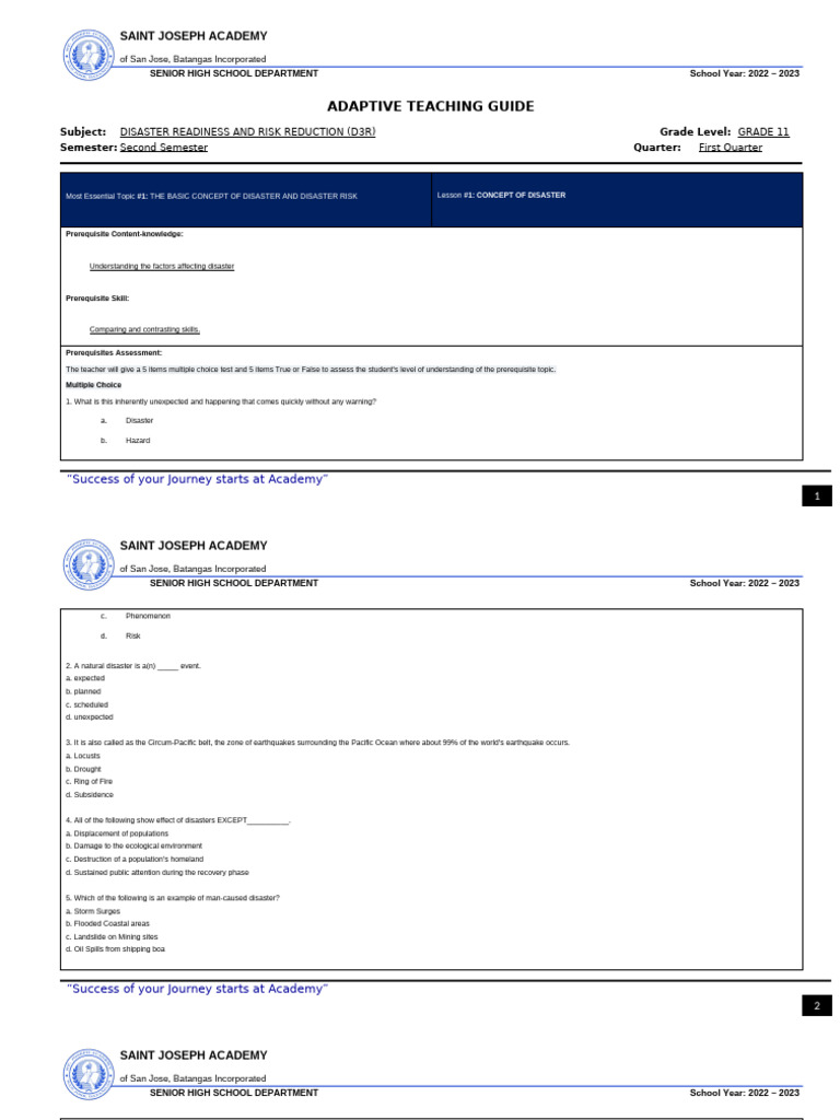 ATG Disaster Readiness and Risk Reduction (D3R) First Quarter Second ...