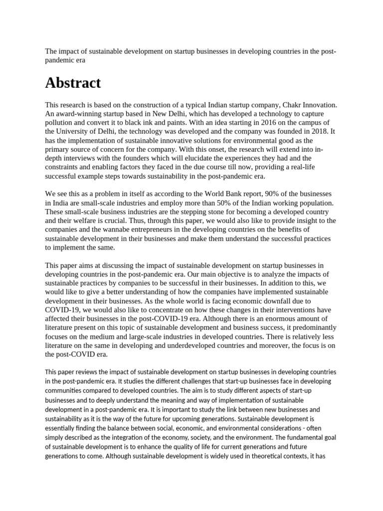 The impact of sustainable development on startup businesses in