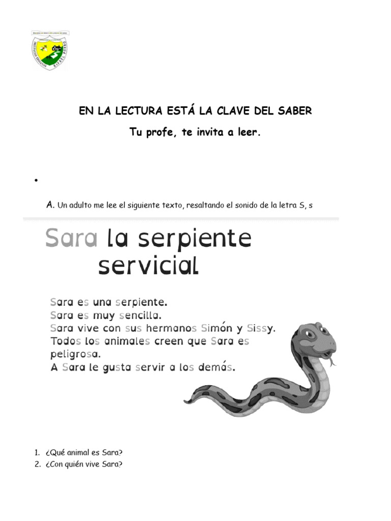 Actividades de la letra S para primer grado | PDF | Artes del Lenguaje ...