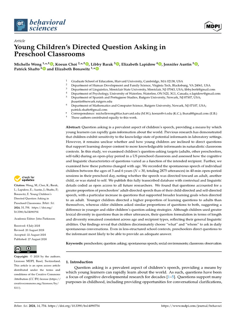 Young Children's Directed Question Asking in Preschool Classrooms | PDF ...
