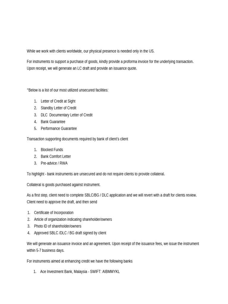 Letter of Introduction To Bank Instrument Client | PDF