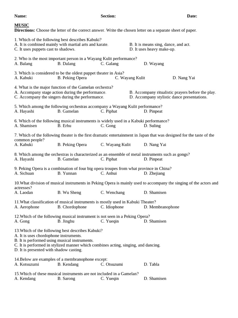 Music and Arts Review for Grade 8 | PDF | Performing Arts | Travel
