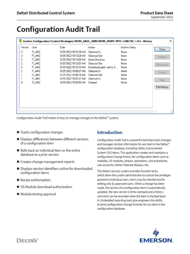 Configuration Data Sheet Configuration Audit Trail Deltav en 57620 | PDF
