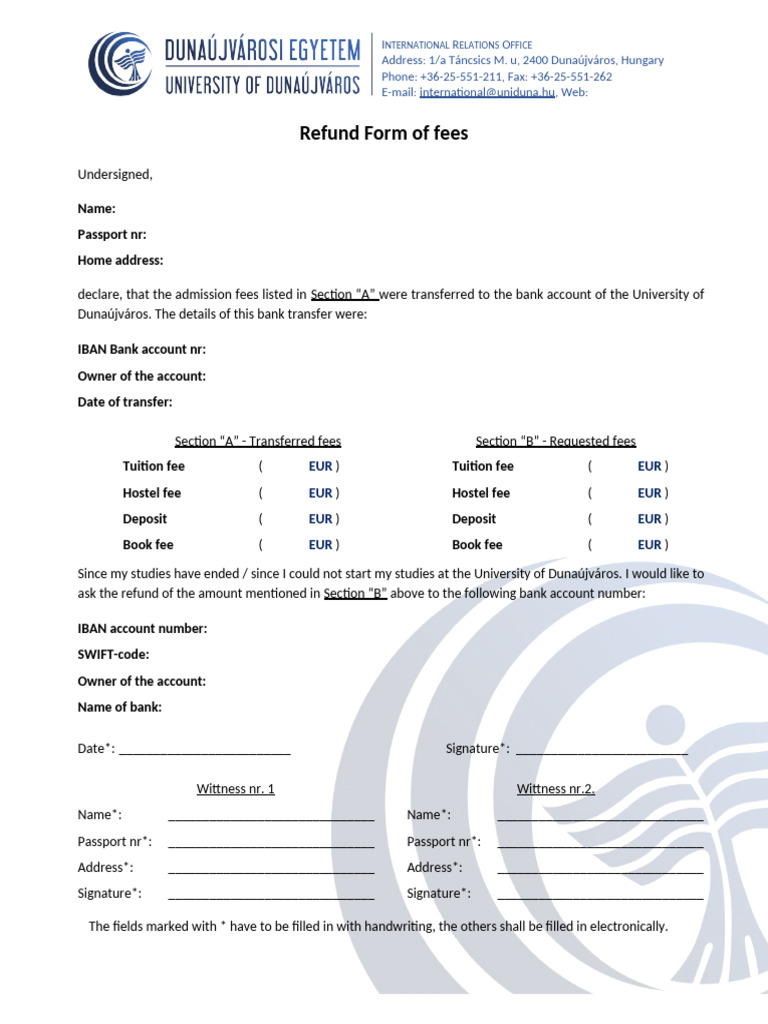 Refund Form UoD 1 | PDF