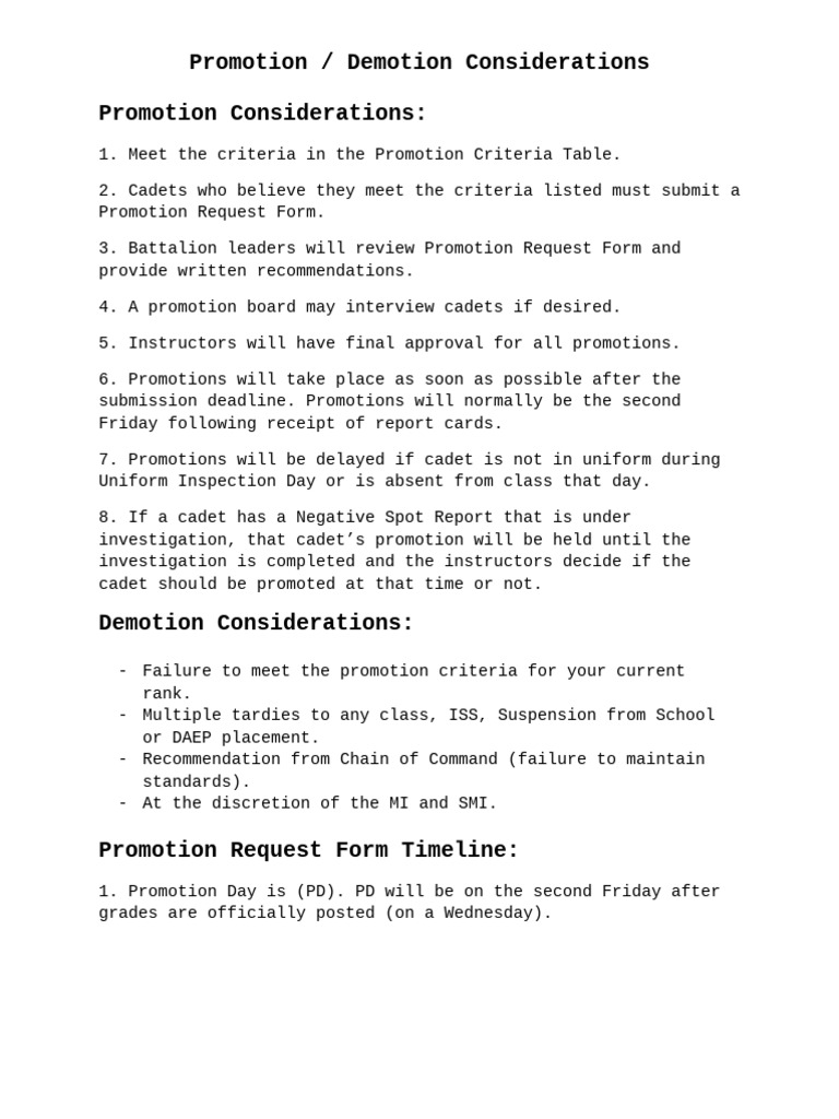Promotion and Demotion Guidelines | PDF | Military Science | Military ...