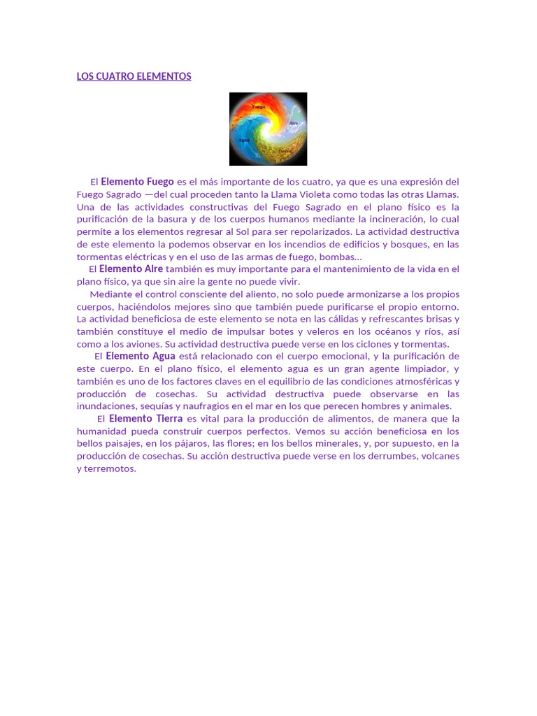 Los Cuatro Elementos: Fuego, Aire, Agua y Tierra | PDF
