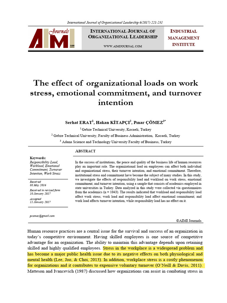 The Effect of Organisational Loads On Work Stress, Emotional Commitment ...