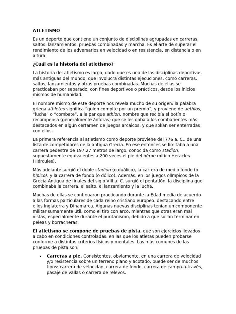 Resumen de ATLETISMO | PDF | Deporte del atletismo | Corriendo