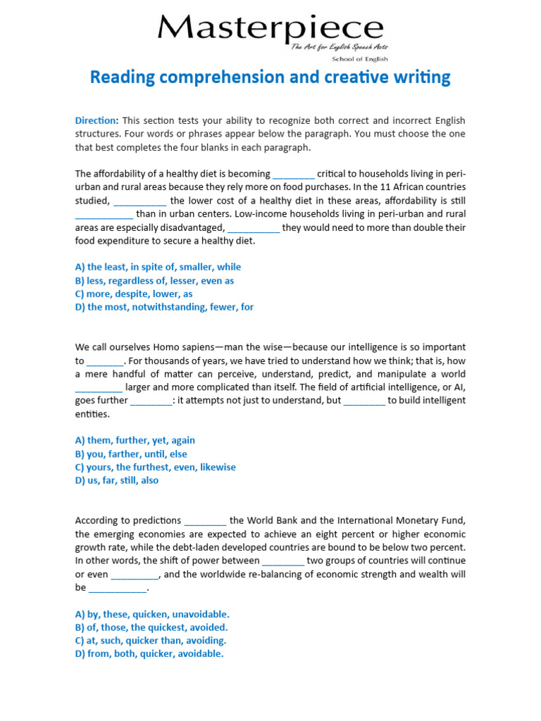 Reading Comprehension and Creative Writing 5 | PDF | Business | Social ...