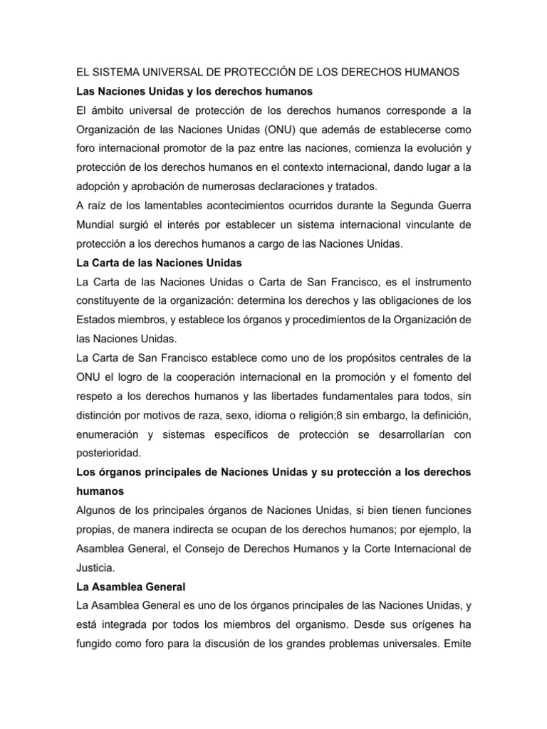 El Sistema Universal de Protección de Los Derechos Humanos | PDF ...