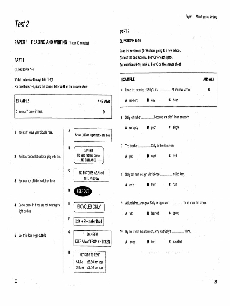 Cambridge KET 3 Book - Test2 | PDF