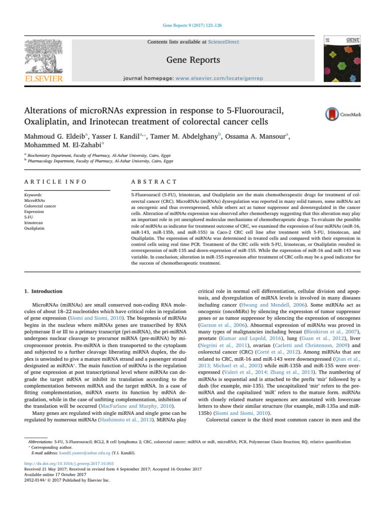 MicroRNA in CRC Cells | PDF
