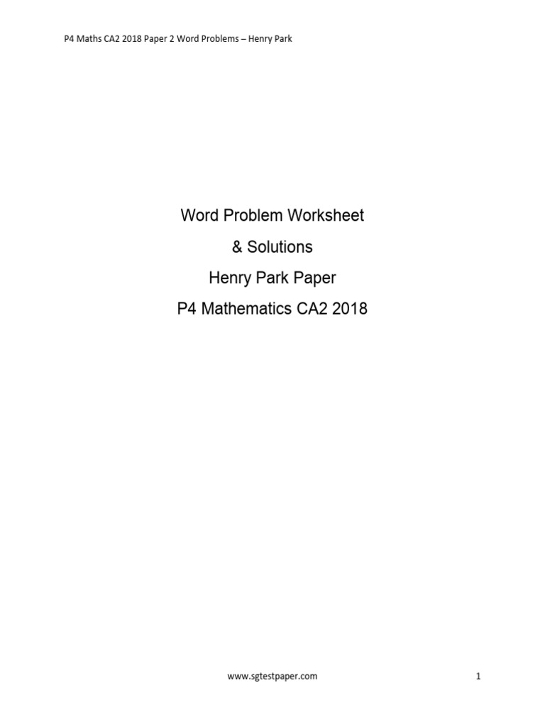 P4 Maths CA2 2018 Word Problems | PDF