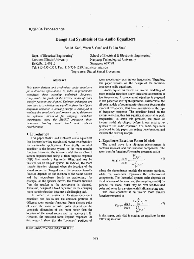 Design and Synthesis of The Audio Equalizers | PDF