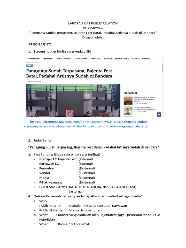 LAPORAN UAS PUBLIC RELATION Kel 6 | PDF | Social Science