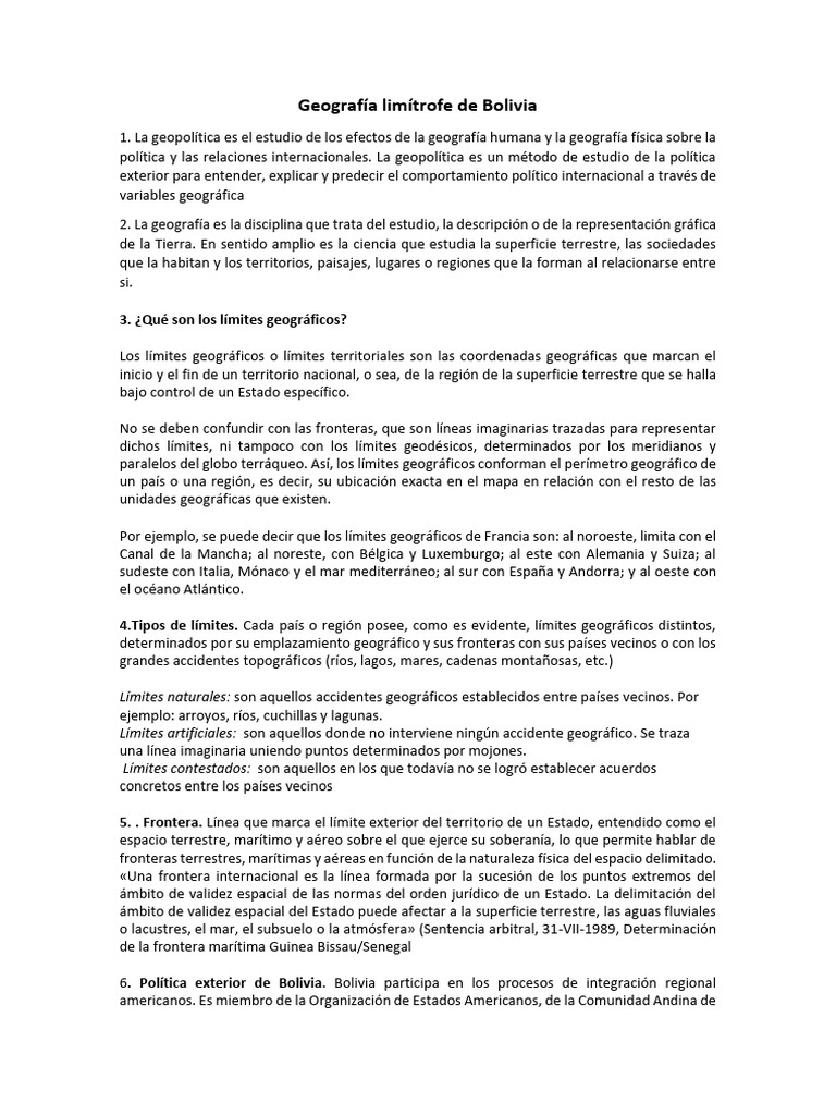 Geografía Limítrofe de Bolivia - 085106 | PDF