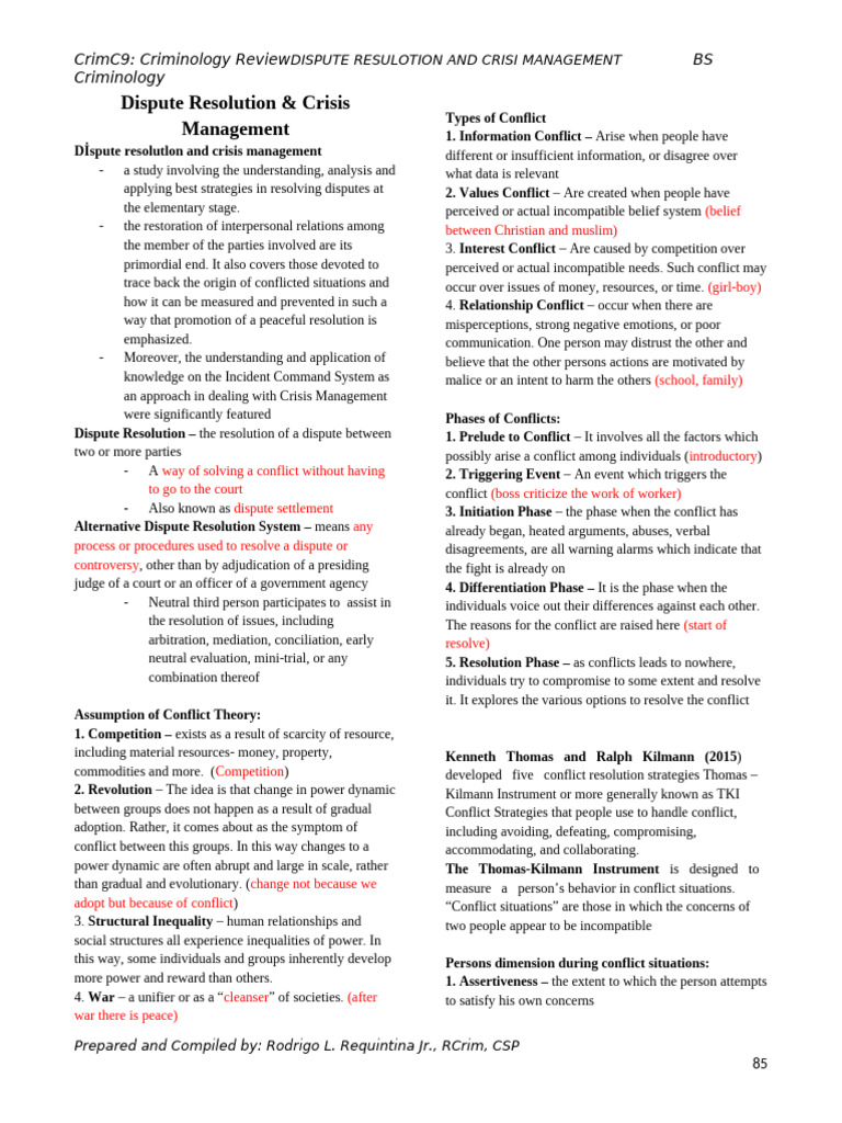 Dispute Resulotion and Crisis Management Student Manual | PDF