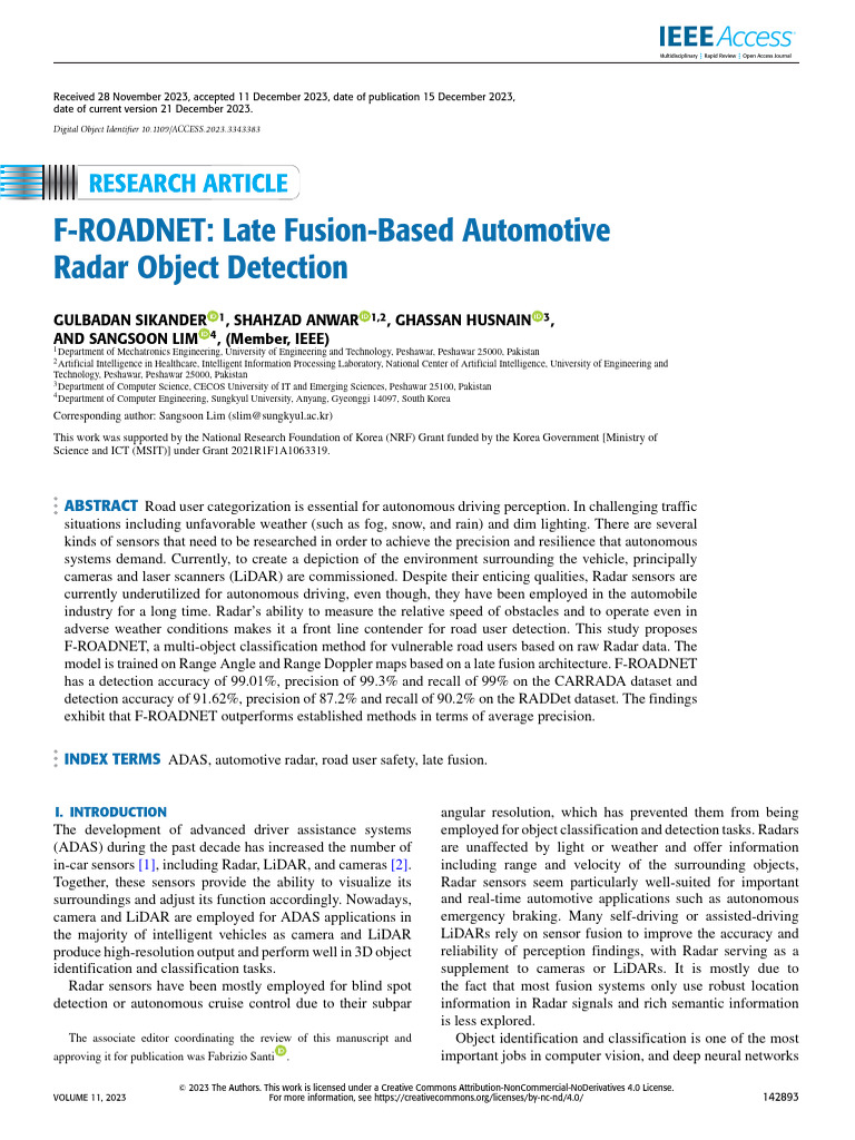 Paper 40 F-ROADNET Late Fusion-Based Automotive Radar Object Detection ...