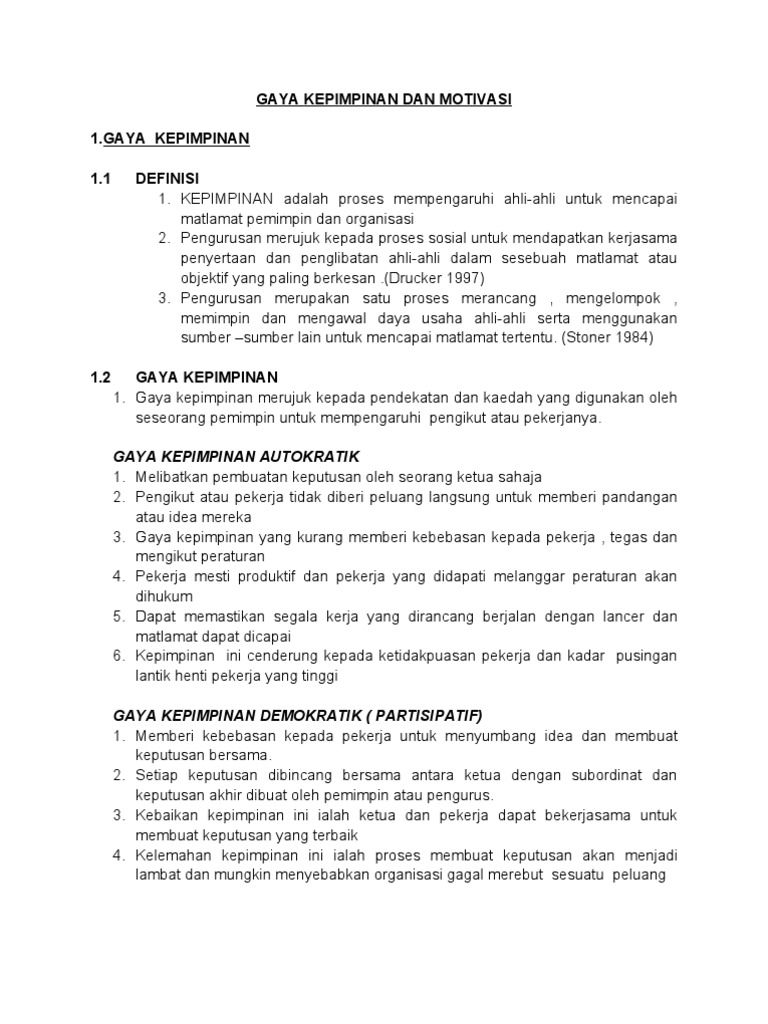 Gaya Kepimpinan Dan Motivasi Pdf