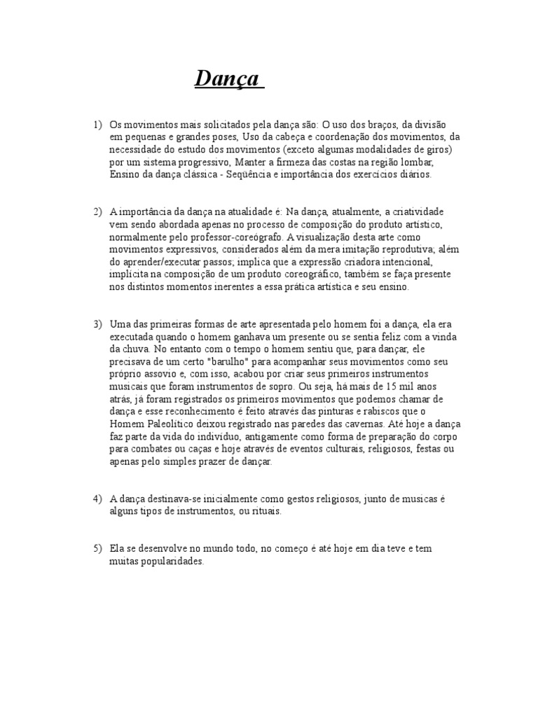 Importância e Evolução da Dança | PDF