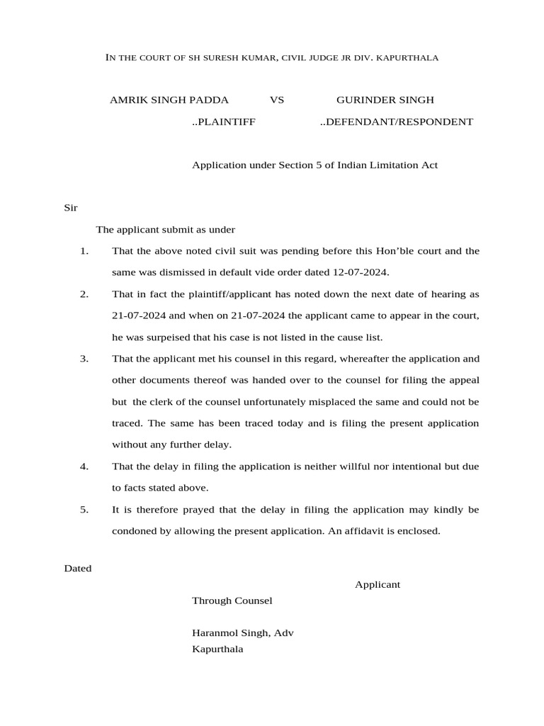 Application to Condone Delay in Court Case | PDF | Affidavit | Legal ...