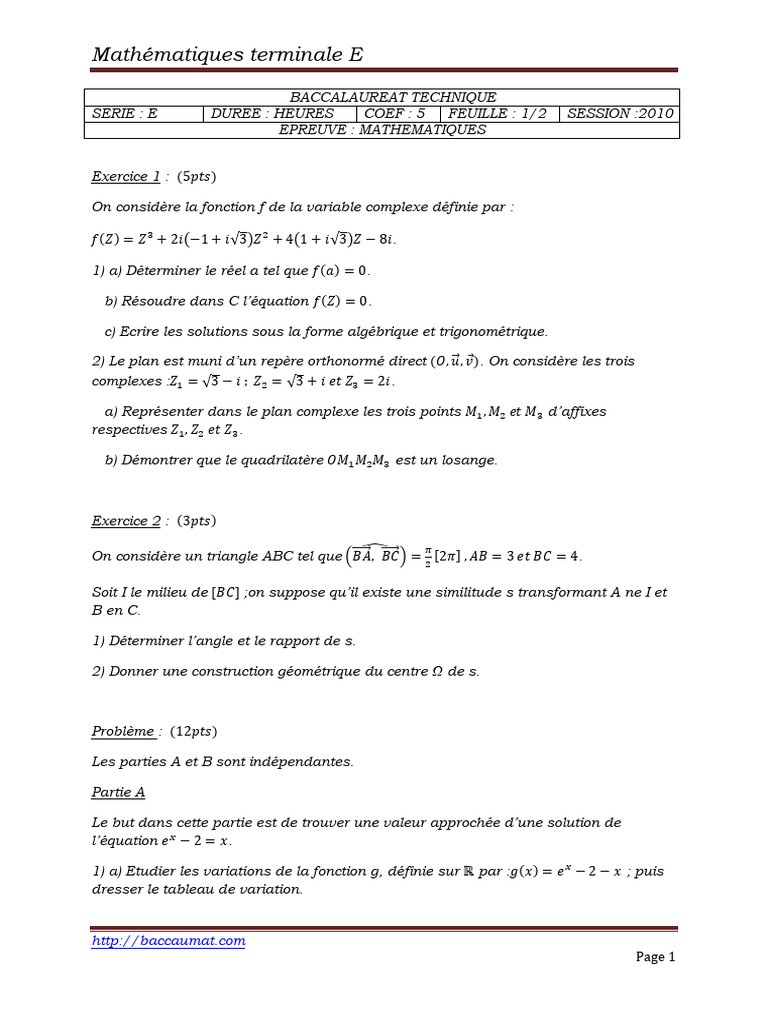 Bac E 2010 Math Matiques 044529 | PDF