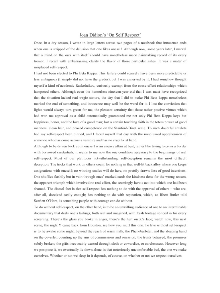 Joan Didion's 'On Self Respect' | PDF | Self Esteem | Psychology
