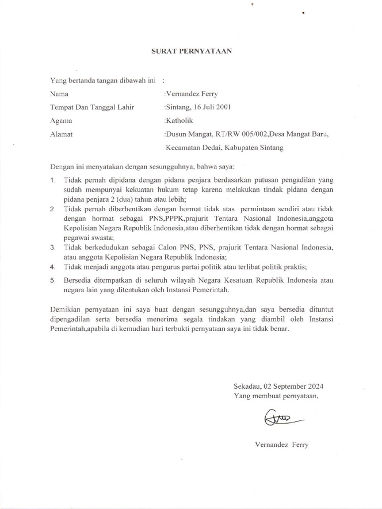 Surat Pernyataan Materai Pdf