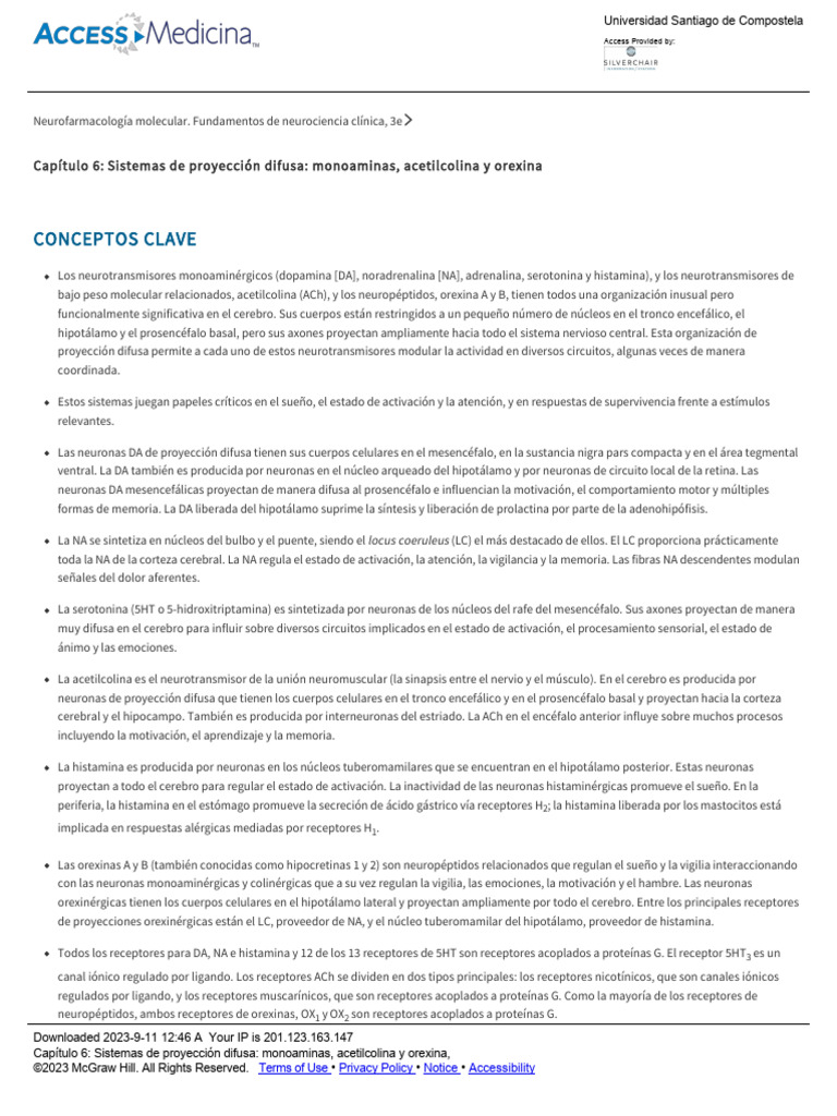 Capítulo 6 - Sistemas de Proyección Difusa - Monoaminas, Acetilcolina y ...