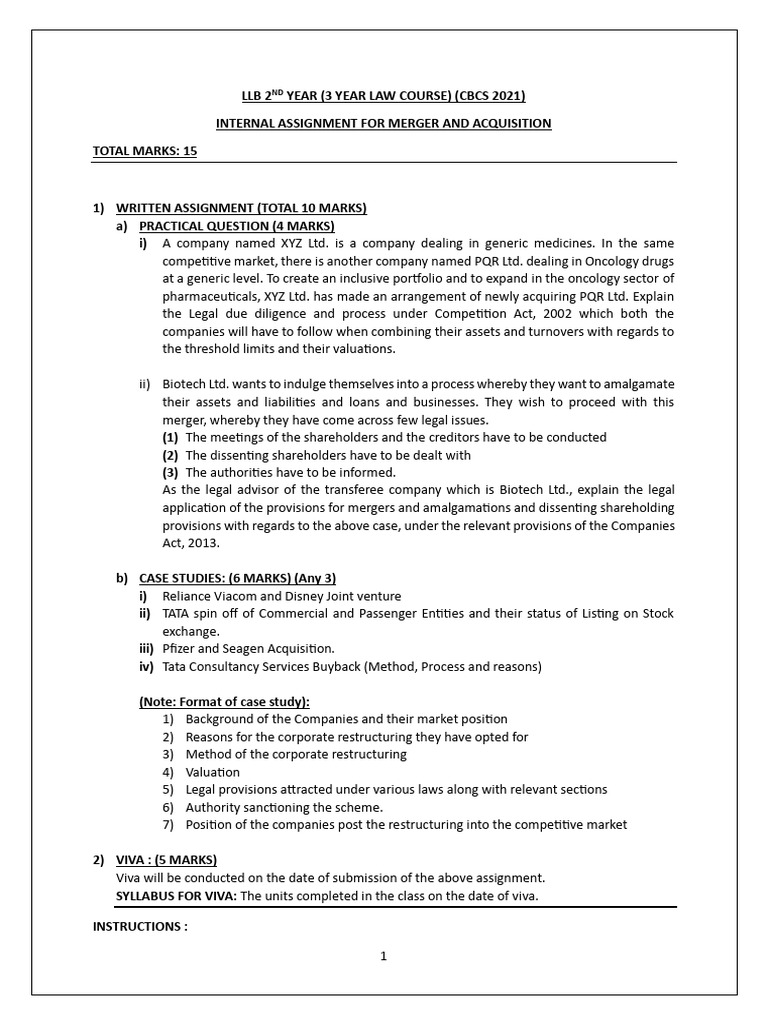 Mergers Assignment | PDF