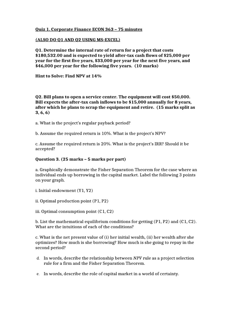Class Assignment 1 - Finance 363 | PDF