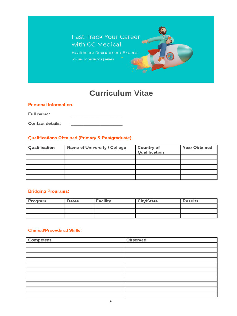 AHPRA CV Template for Medical Professionals | PDF