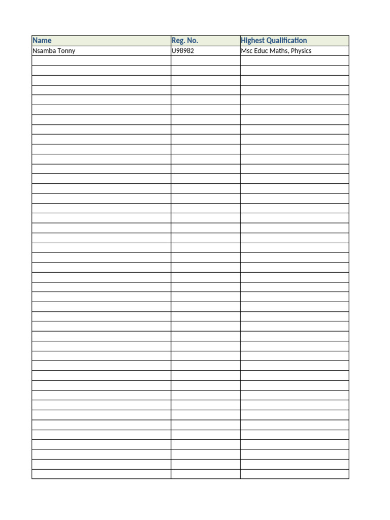Accepted Excel Template For Teaching Staff List | PDF