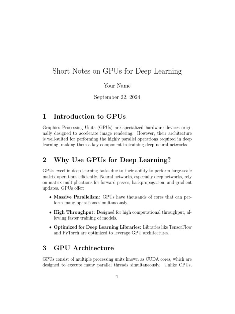 Short Notes On Gpus For Deep Learning | PDF