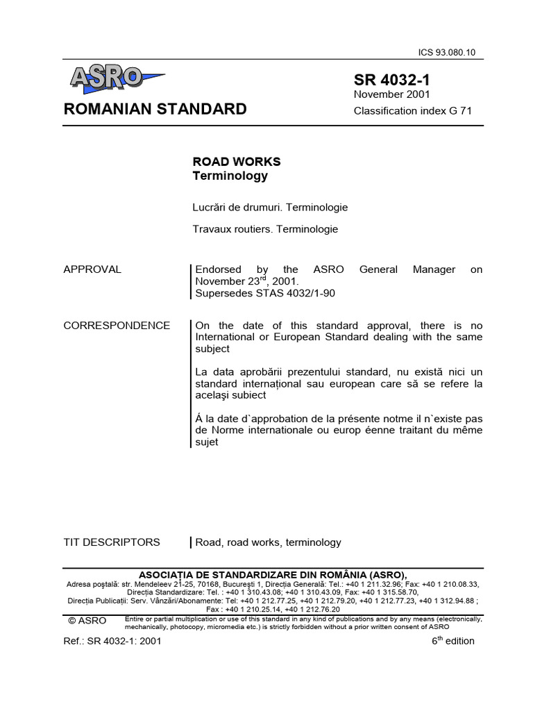 Road Works Terminology Standard SR 4032-1 | PDF | Concrete | Road