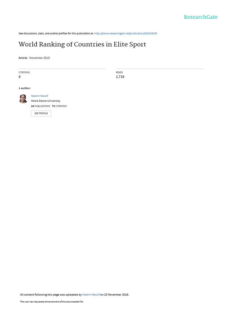 World Ranking of Countries in Elite Sport | PDF