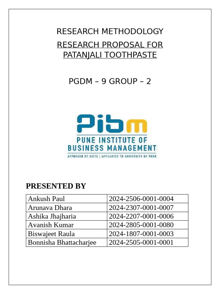 Research Proposal For Patanjali Toothpaste | PDF