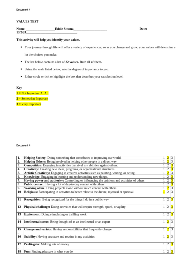 Document 4 - Values Test EDITED | PDF