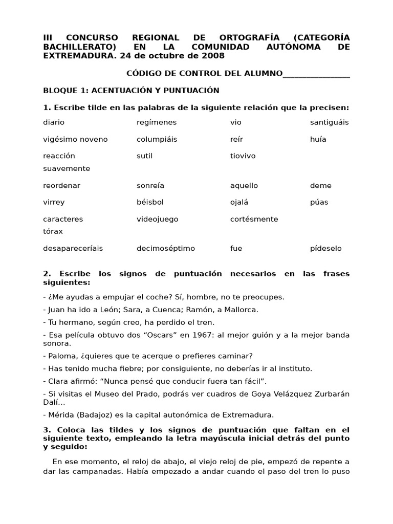 III Concurso Regional de Ortografía Bachillerato Corregida | PDF