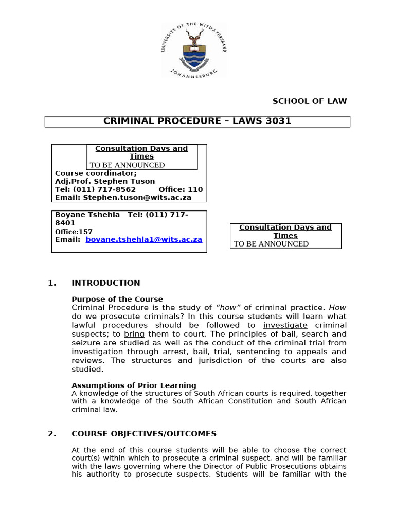 Course Outline 2021 Criminal Procedure Final | PDF
