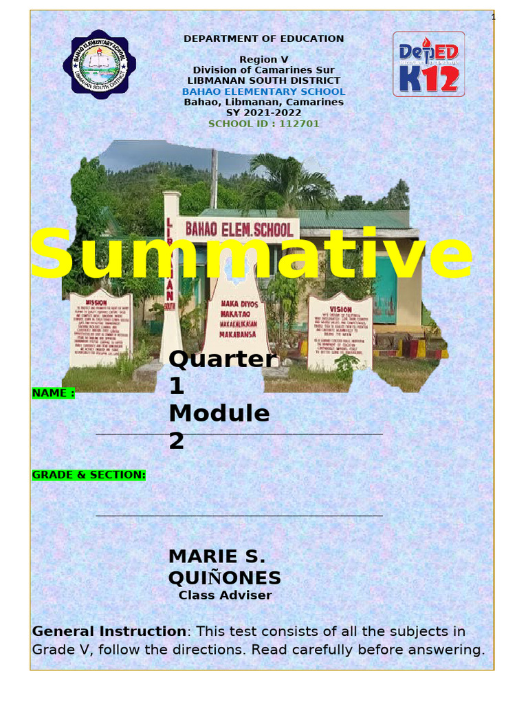 Grade V Summative Test 2 Guide | PDF | Materials | Building Engineering