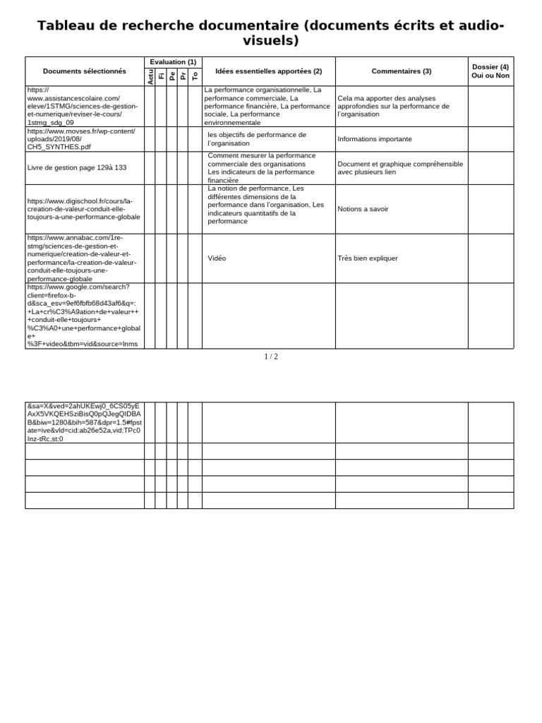 13 Tableau Recherche Et de Sçlection Des Documents (1) (1) Éééé | PDF