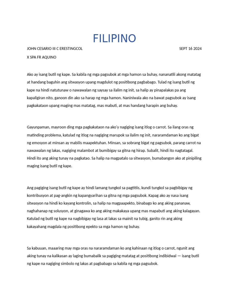 Filipino Butil NG Kape | PDF