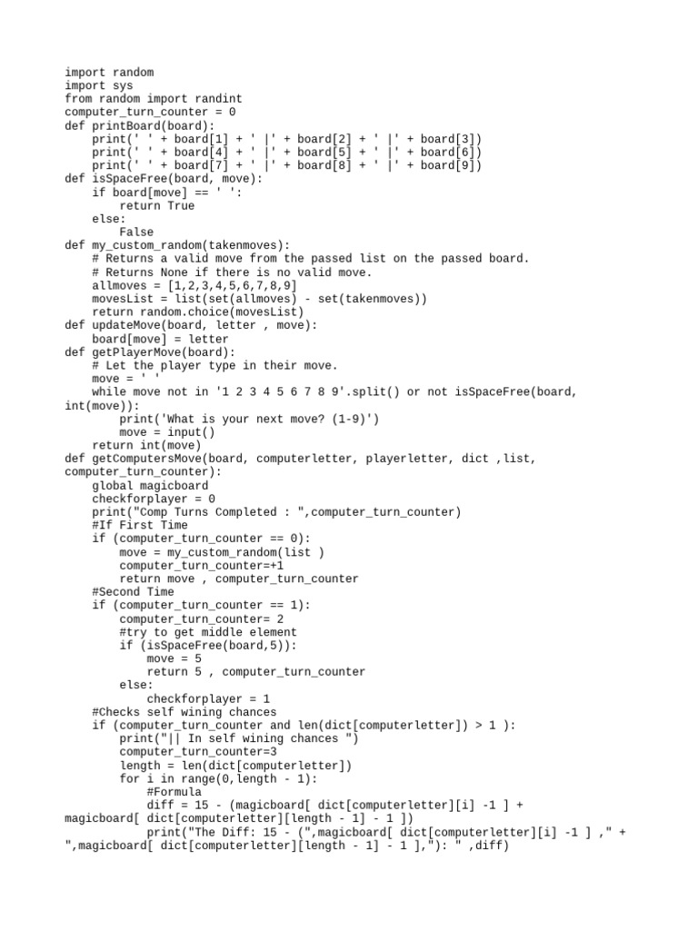 Tic Tac Toe Game Logic in Python | PDF | Computer Programming ...